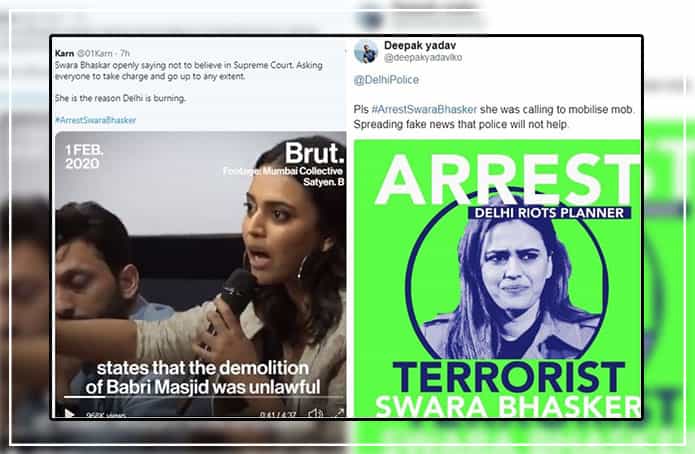 #ArrestSwaraBhasker news